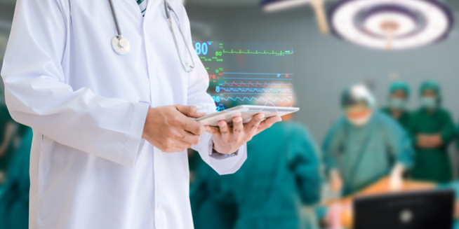 a doctor using clinical data management software