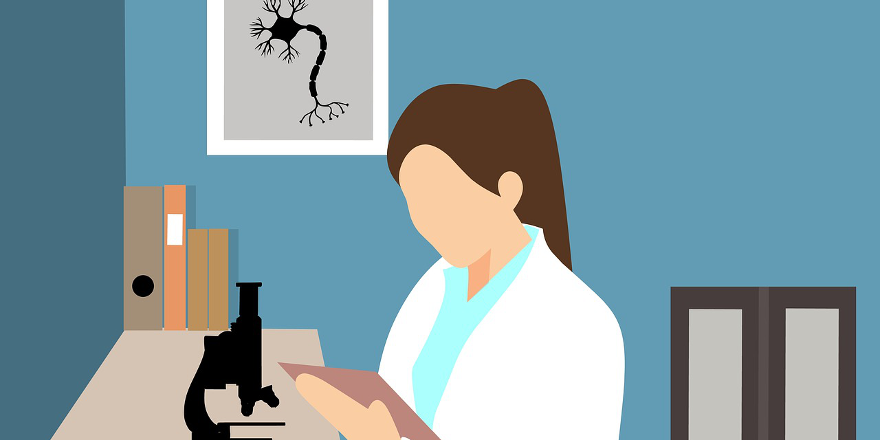 an illustration of a doctor writing on a notepad.