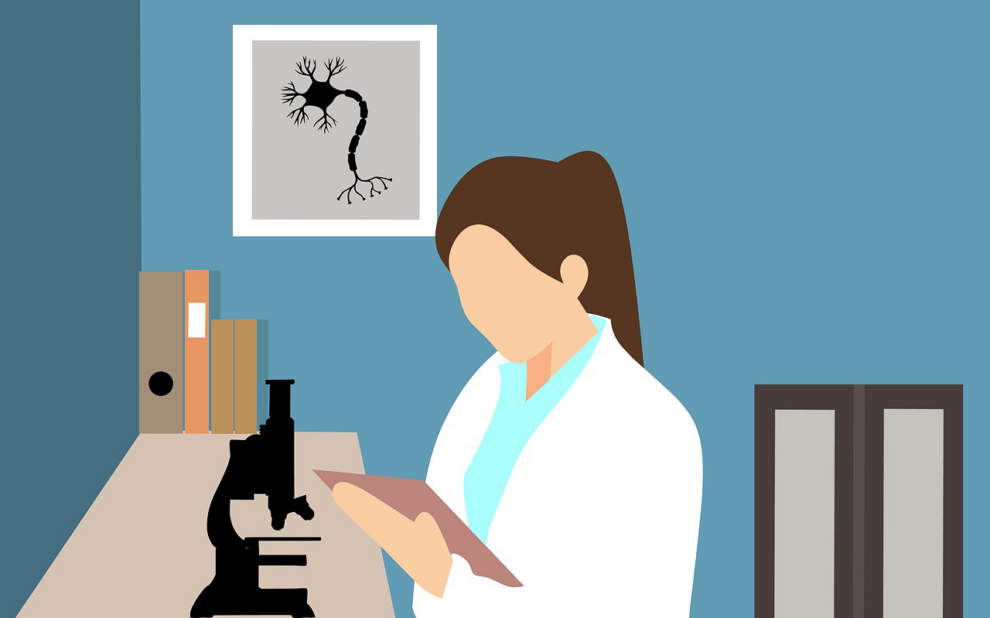 an illustration of a doctor writing on a notepad.